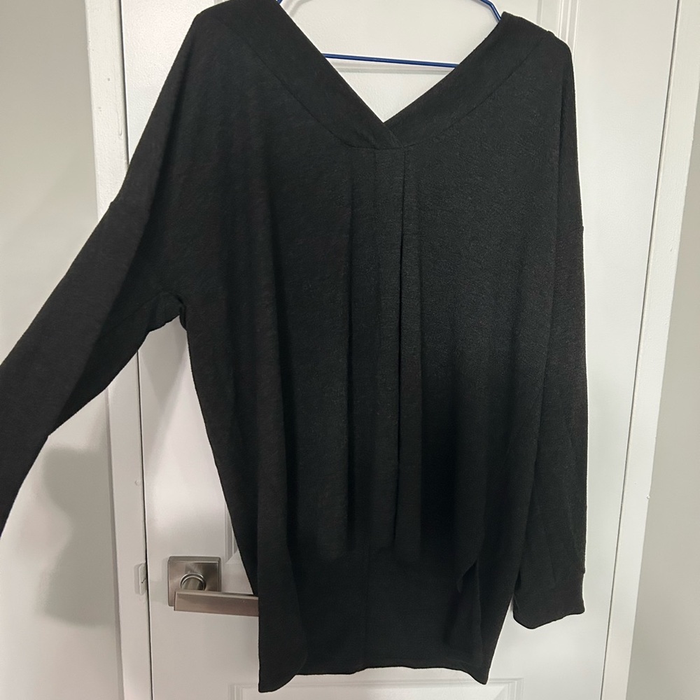 Black V-Neck, open back high-low Sweater
